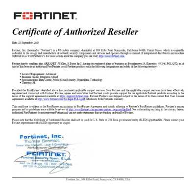 Certificate of Authorized Reseller for Arkanet