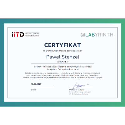 Certyfikat Labtrinth Paweł Stenzel